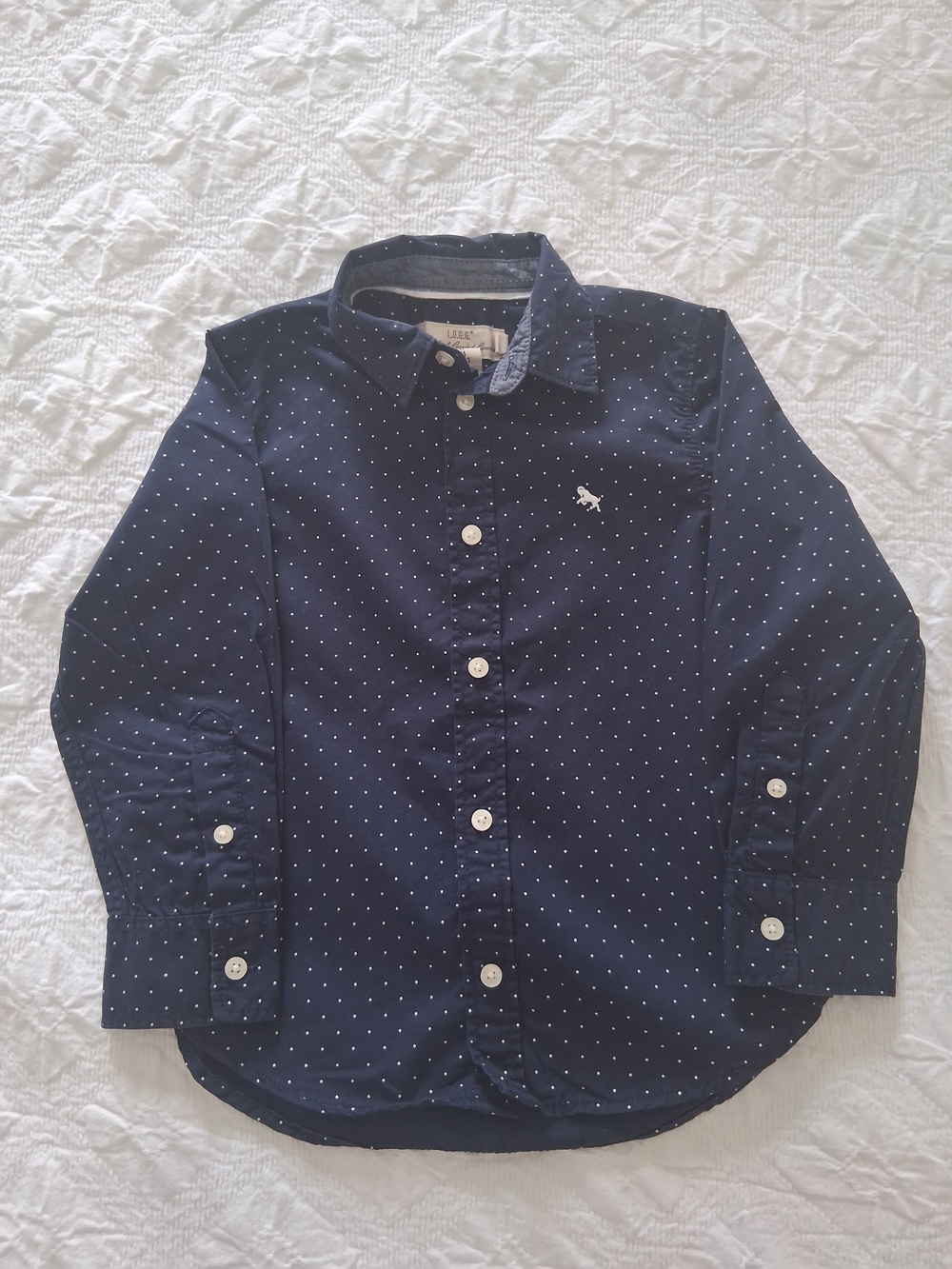 H&M Boys' Long Sleeves Navy Button-Down Shirt White Micro Dots Size 3-4 Years